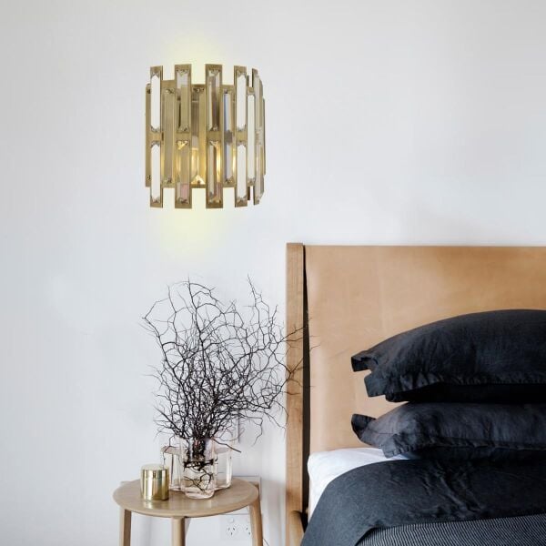 Gallıano Eskitme Boyalı Kristal Taşlı Duvar Lambası Yatak Odası-Yatak Başı-Salon için Aplik