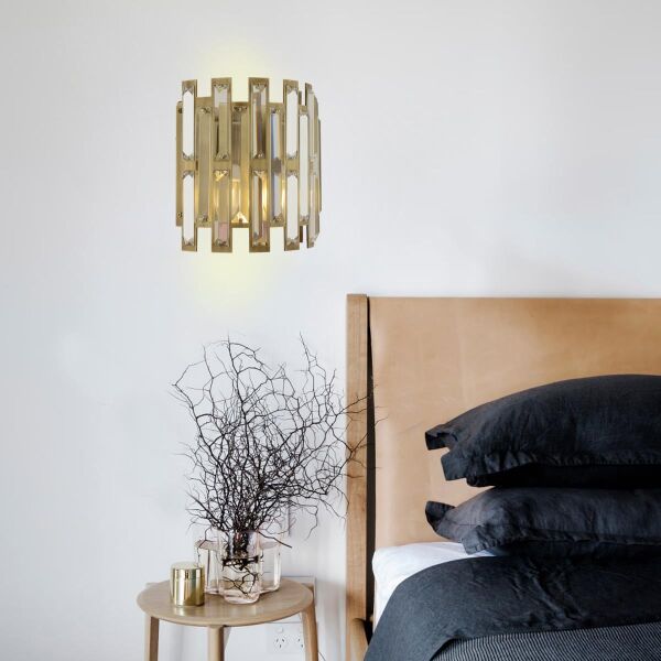 Gallıano Eskitme Boyalı Kristal Taşlı Duvar Lambası Yatak Odası-Yatak Başı-Salon için Aplik