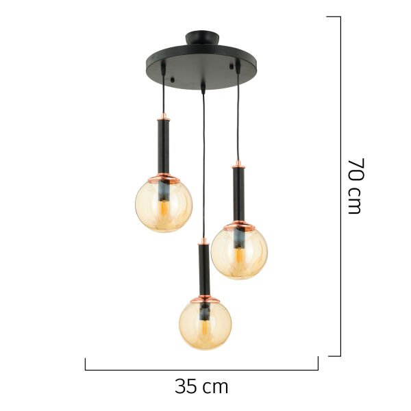 Erna 3Lü Sarkıt Yuvarlak Siyah Modern Genç Odası Mutfak Retro Salon Sarkıt Avize