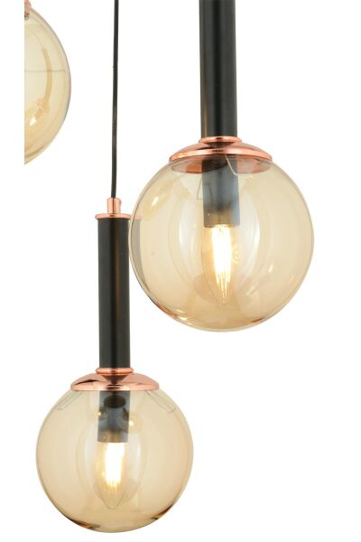 Erna 3Lü Sarkıt Yuvarlak Siyah Modern Genç Odası Mutfak Retro Salon Sarkıt Avize