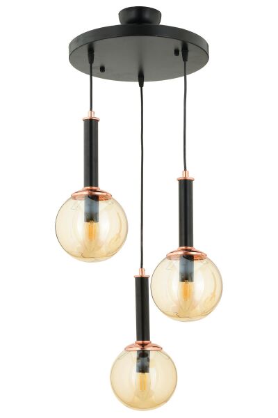 Erna 3Lü Sarkıt Yuvarlak Siyah Modern Genç Odası Mutfak Retro Salon Sarkıt Avize