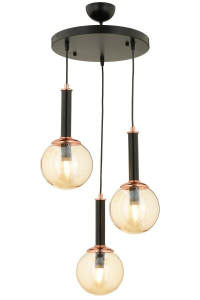 Erna 3Lü Sarkıt Yuvarlak Siyah Modern Genç Odası Mutfak Retro Salon Sarkıt Avize