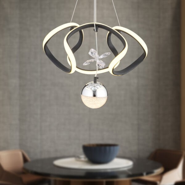 Pelin Tekli Siyah Krom 3 Renkli 39 Watt Ledli Modern Oturma Odası, Koridor, Salon Led Avize