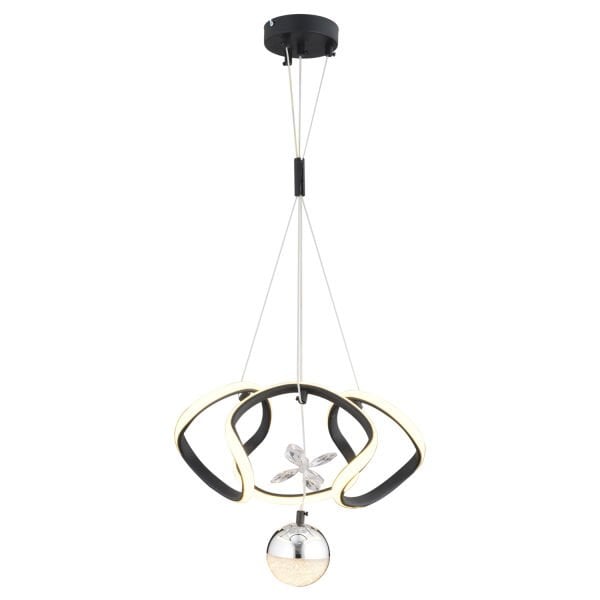 Pelin Tekli Siyah Krom 3 Renkli 39 Watt Ledli Modern Oturma Odası, Koridor, Salon Led Avize
