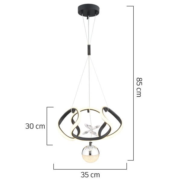 Pelin Tekli Siyah Krom 3 Renkli 39 Watt Ledli Modern Oturma Odası, Koridor, Salon Led Avize