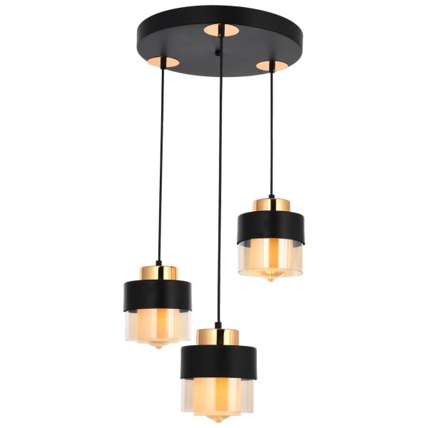 Boris 3Lü Yuvarlak Siyah Gold  Sarkıt Modern Genç Odası Mutfak Retro Salon Avize
