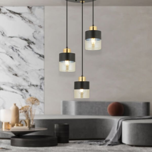 Boris 3Lü Yuvarlak Siyah Gold  Sarkıt Modern Genç Odası Mutfak Retro Salon Avize