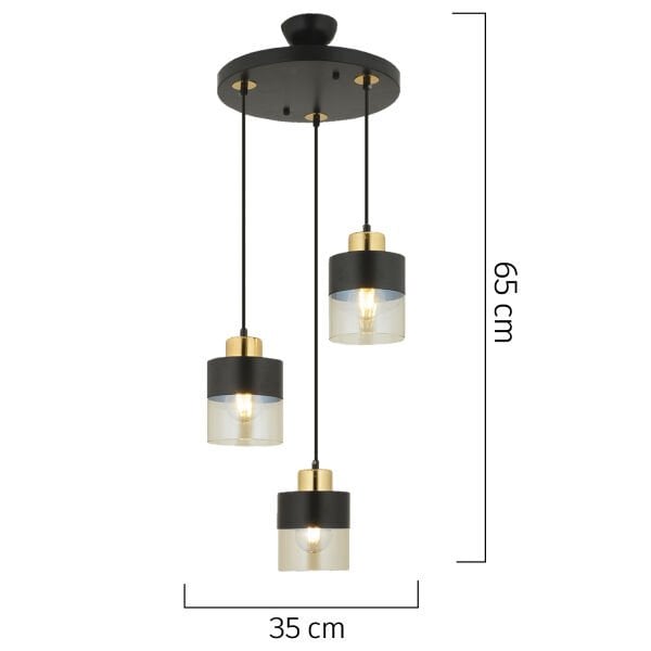 Boris 3Lü Yuvarlak Siyah Gold  Sarkıt Modern Genç Odası Mutfak Retro Salon Avize