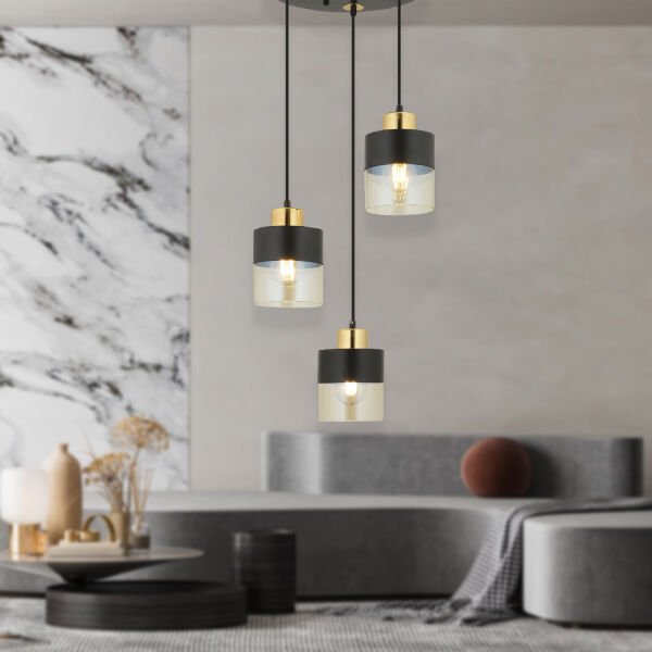 Boris 3Lü Yuvarlak Siyah Gold  Sarkıt Modern Genç Odası Mutfak Retro Salon Avize