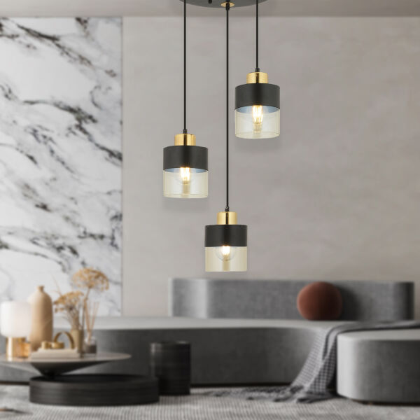 Boris 3Lü Yuvarlak Siyah Gold  Sarkıt Modern Genç Odası Mutfak Retro Salon Avize