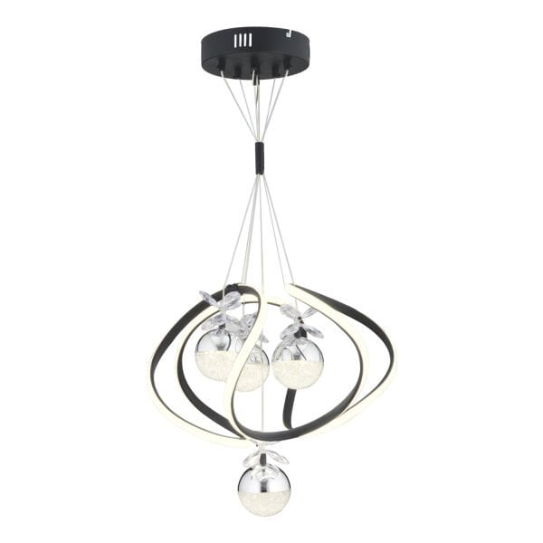 Balca 4'lü Siyah Krom 3 Renkli 84 Watt Ledli Kelebek Led Avize Top Avize Modern Oturma Odası, Koridor, Salon Led Avize