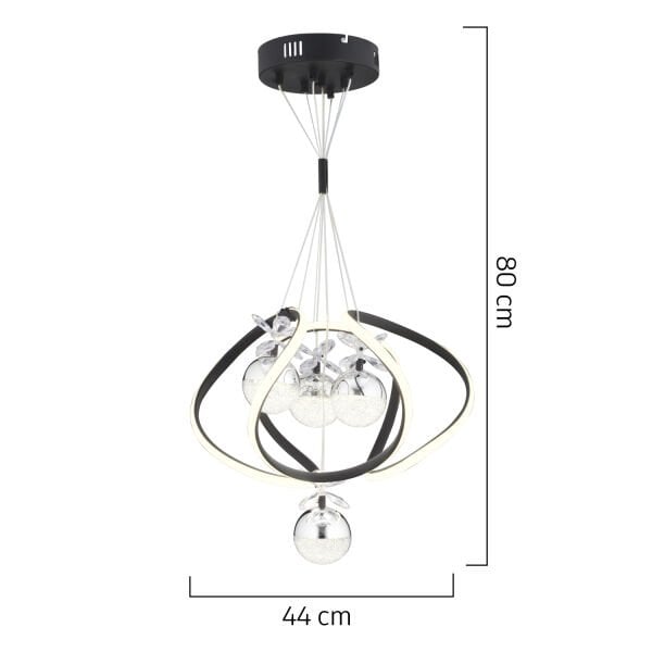 Balca 4'lü Siyah Krom 3 Renkli 84 Watt Ledli Kelebek Led Avize Top Avize Modern Oturma Odası, Koridor, Salon Led Avize