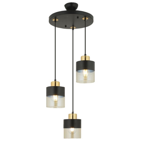Boris 3Lü Yuvarlak Siyah Gold  Sarkıt Modern Genç Odası Mutfak Retro Salon Avize