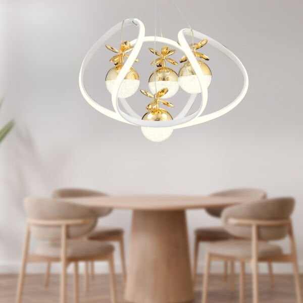 Balca 4'lü Beyaz Gold 3 Renkli 84 Watt Ledli Kelebek Led Avize Top Avize Modern Oturma Odası, Koridor, Salon Led Avize