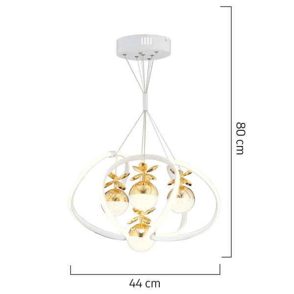 Balca 4'lü Beyaz Gold 3 Renkli 84 Watt Ledli Kelebek Led Avize Top Avize Modern Oturma Odası, Koridor, Salon Led Avize