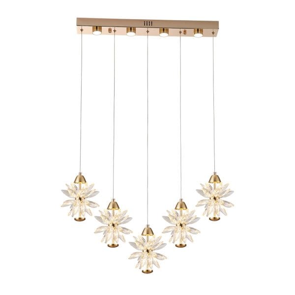 MENEKŞE GOLD 5Lİ 74 WATT SIRALI LED AVİZE
