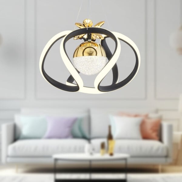 Pelin Tekli Siyah Gold 3 Renkli 39 Watt Ledli Modern Oturma Odası, Koridor, Salon Led Avize