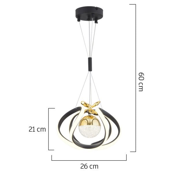 Pelin Tekli Siyah Gold 3 Renkli 39 Watt Ledli Modern Oturma Odası, Koridor, Salon Led Avize