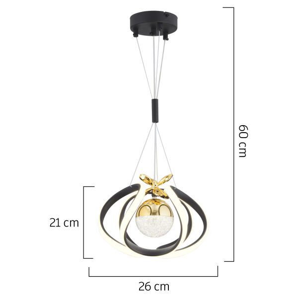 Pelin Tekli Siyah Gold 3 Renkli 39 Watt Ledli Modern Oturma Odası, Koridor, Salon Led Avize