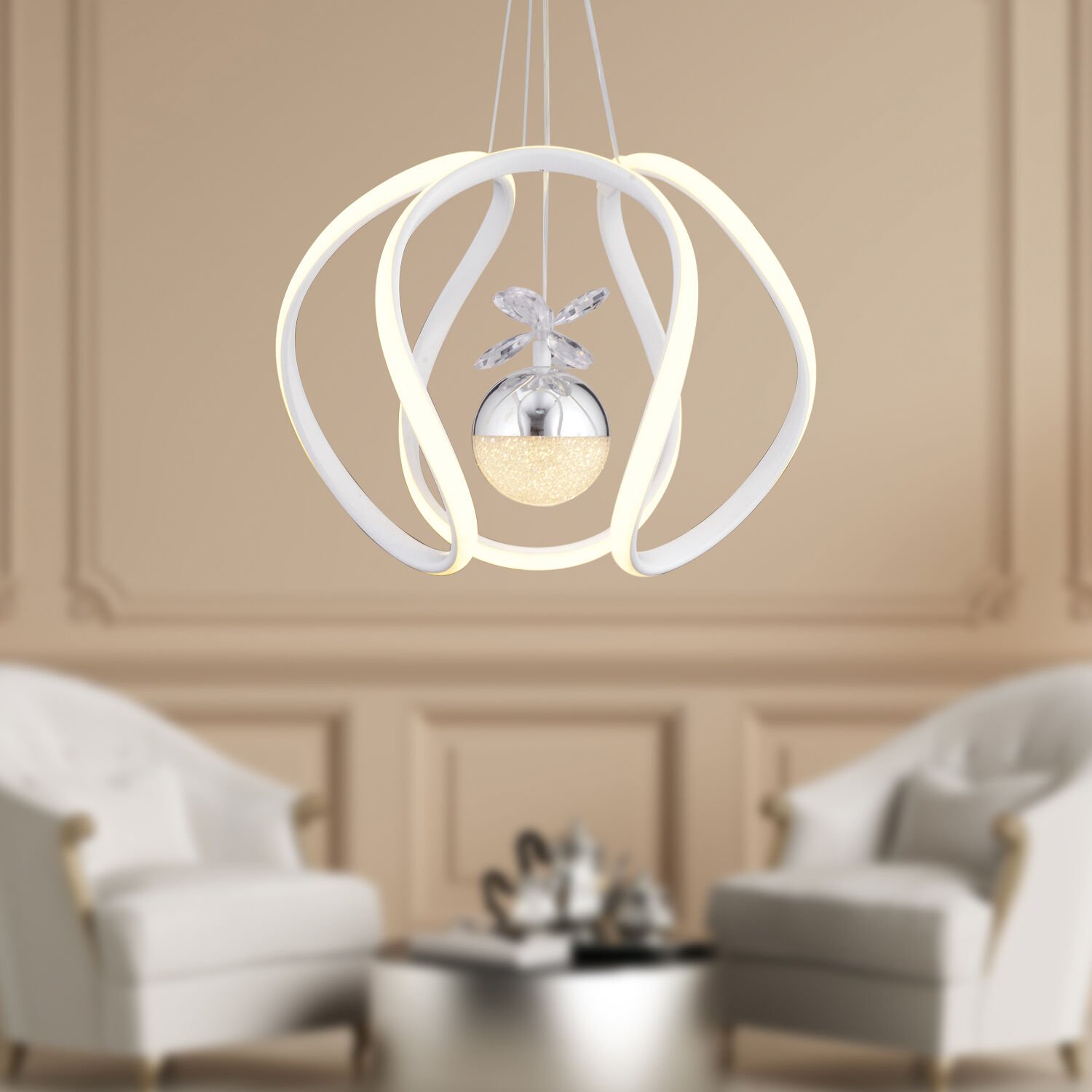 Leroy Tekli Beyaz Krom 3 Renkli 40 Watt Ledli Modern Oturma Odası, Koridor, Salon Led Avize