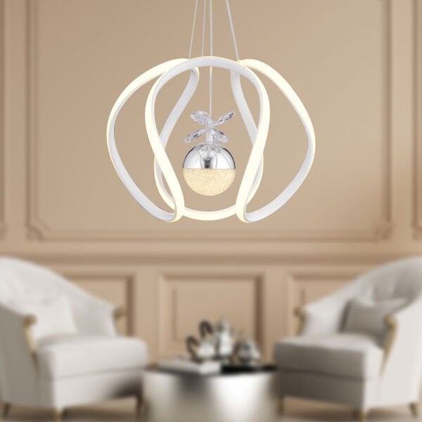 Leroy Tekli Beyaz Krom 3 Renkli 40 Watt Ledli Modern Oturma Odası, Koridor, Salon Led Avize