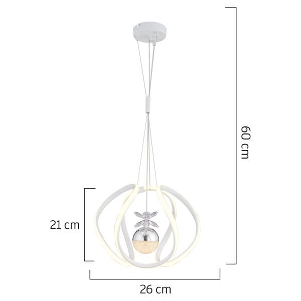 Leroy Tekli Beyaz Krom 3 Renkli 40 Watt Ledli Modern Oturma Odası, Koridor, Salon Led Avize