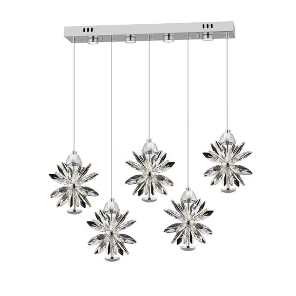 MENEKŞE KROM 5Lİ 74 WATT SIRALI LED AVİZE