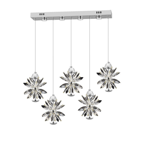 MENEKŞE KROM 5Lİ 74 WATT SIRALI LED AVİZE