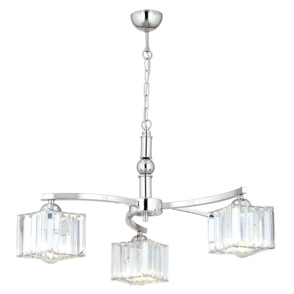 Rima 3 Kollu Krom Kaplama Kristalli Taşlı Modern Tasarım Salon-Yatak Odası Kristal Salon Avize