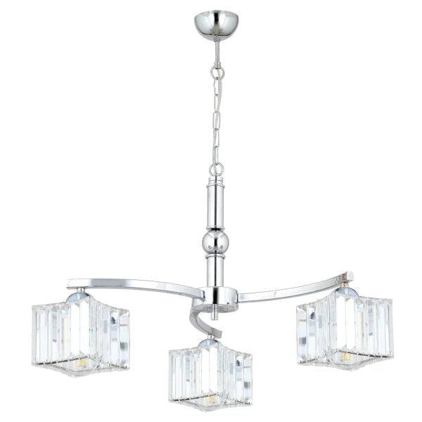 Rima 3 Kollu Krom Kaplama Kristalli Taşlı Modern Tasarım Salon-Yatak Odası Kristal Salon Avize