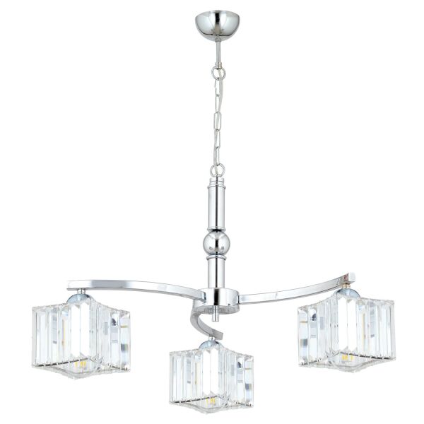 Rima 3 Kollu Krom Kaplama Kristalli Taşlı Modern Tasarım Salon-Yatak Odası Kristal Salon Avize