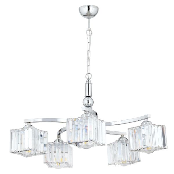 Rima 5 Kollu Krom Kaplama Kristalli Taşlı Modern Tasarım Salon-Yatak Odası Kristal Salon Avize