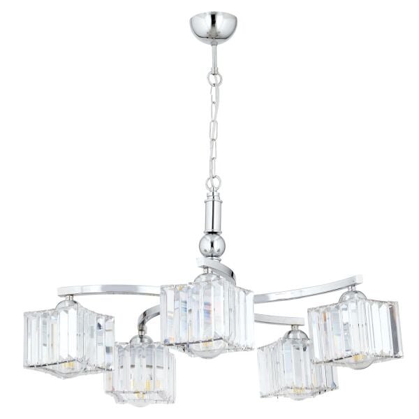 Rima 5 Kollu Krom Kaplama Kristalli Taşlı Modern Tasarım Salon-Yatak Odası Kristal Salon Avize