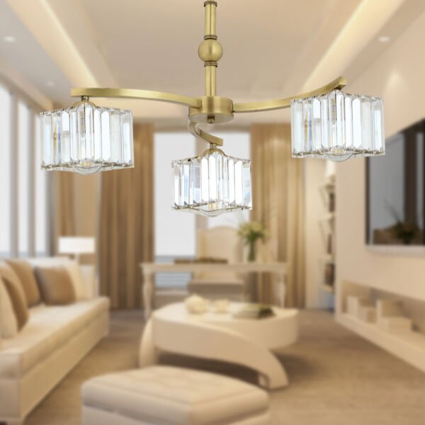 Rima 3 Kollu Eskitme Kristalli Taşlı Modern Tasarım Salon-Yatak Odası Kristal Salon Avize