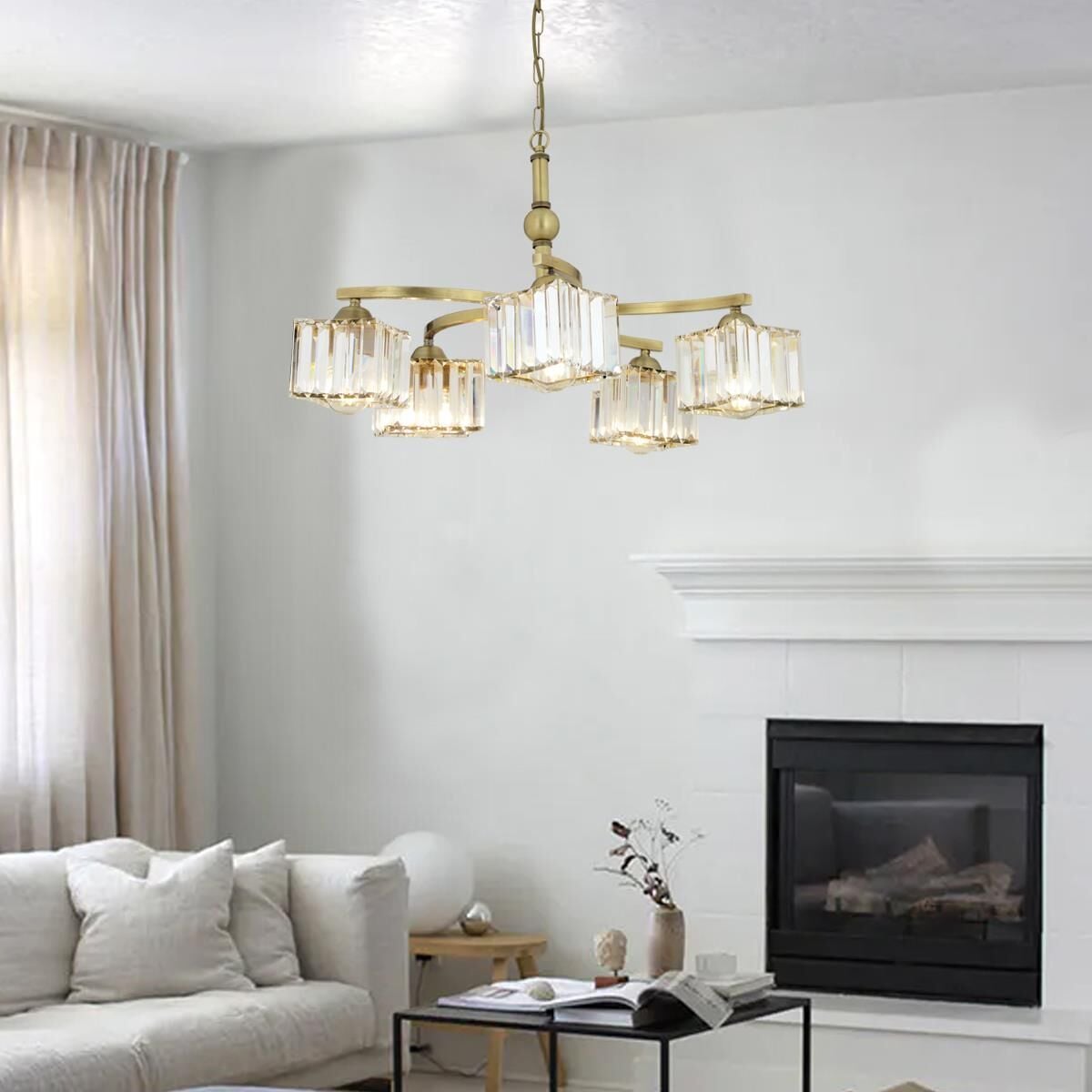 Rima 5 Kollu Eskitme Kristalli Taşlı Modern Tasarım Salon-Yatak Odası Kristal Salon Avize