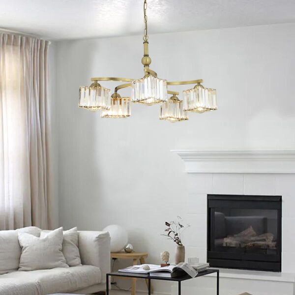 Rima 5 Kollu Eskitme Kristalli Taşlı Modern Tasarım Salon-Yatak Odası Kristal Salon Avize