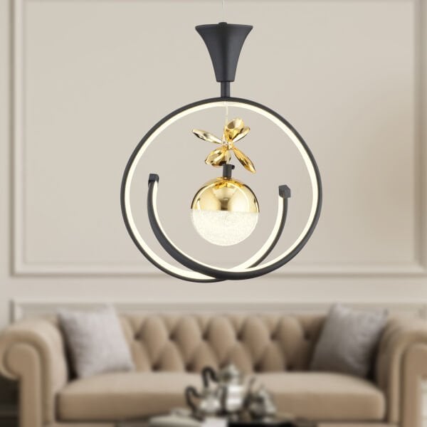 Mengü Tekli Siyah Gold 3 Renkli 36 Watt Ledli Modern Oturma Odası, Koridor, Salon Led Avize