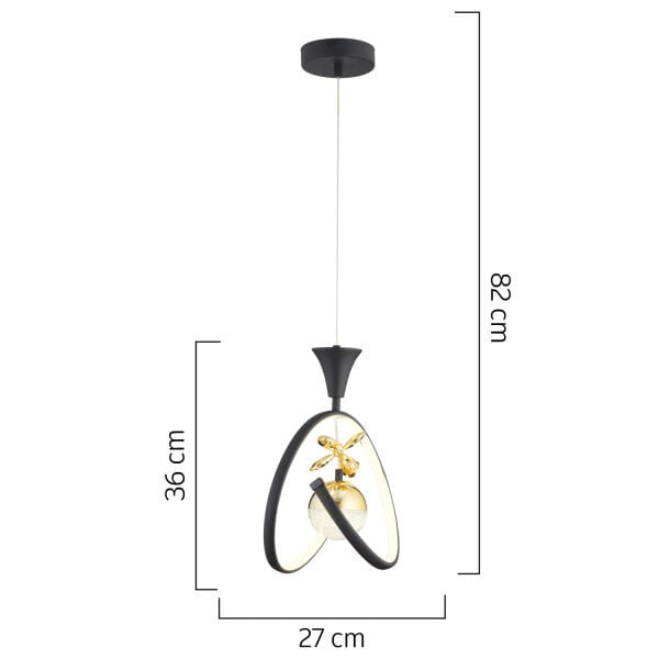 Mengü Tekli Siyah Gold 3 Renkli 36 Watt Ledli Modern Oturma Odası, Koridor, Salon Led Avize