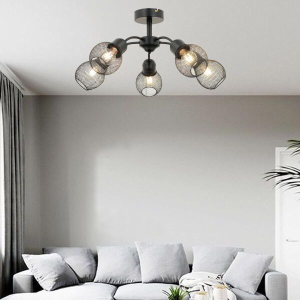 Elva 5 Li Siyah Modern Genç Odası Mutfak Oturma Odası Retro Salon Avize