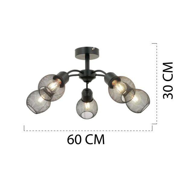 Elva 5 Li Siyah Modern Genç Odası Mutfak Oturma Odası Retro Salon Avize