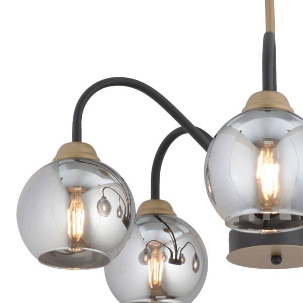 Ulrika  5'li Siyah Eskitme Füme Camlı Modern Mutfak Yatak Odası Salon Avize