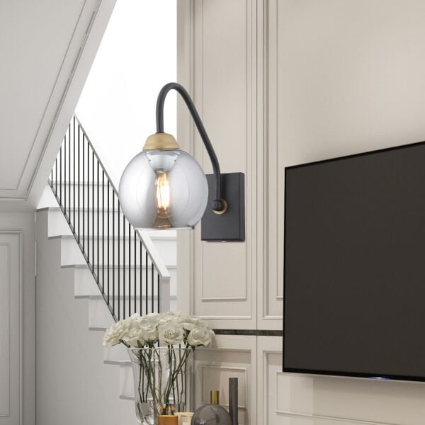 Ulrika Tekli Siyah Eskitme Füme Camlı Modern ,Yatak Başı,Yatak Odası Salon Aplik