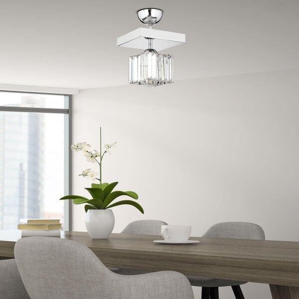 RİVİA KROM KAPLAMA PLAFONYER TAŞLI SALON AVİZE