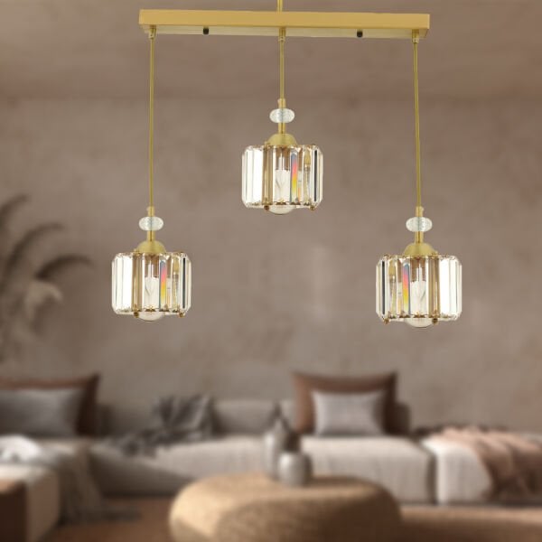 Bonita Eskitme 3 Lü Sıralı Kristalli Taşlı Modern Tasarım Kristal Salon Sarkıt Avize
