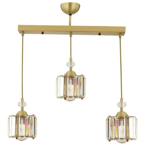 Bonita Eskitme 3 Lü Sıralı Kristalli Taşlı Modern Tasarım Kristal Salon Sarkıt Avize