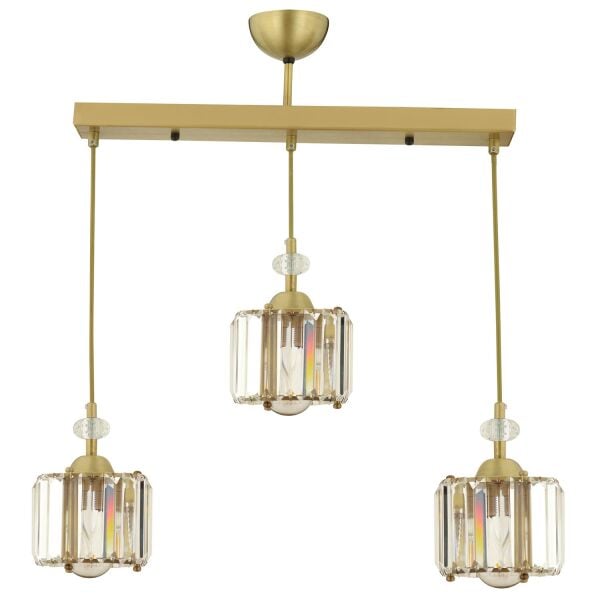 Bonita Eskitme 3 Lü Sıralı Kristalli Taşlı Modern Tasarım Kristal Salon Sarkıt Avize