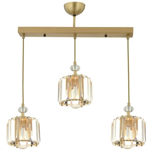 Bonita Eskitme 3 Lü Sıralı Kristalli Taşlı Modern Tasarım Kristal Salon Sarkıt Avize