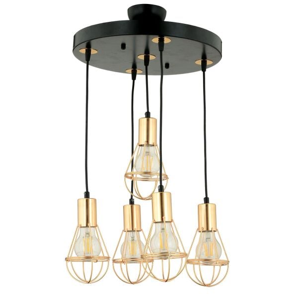 Ciri 5 Li Yuvarlak Bakır Kaplama Tel Modern Genç Odası Mutfak Oturma Odası Salon Sarkıt Avize