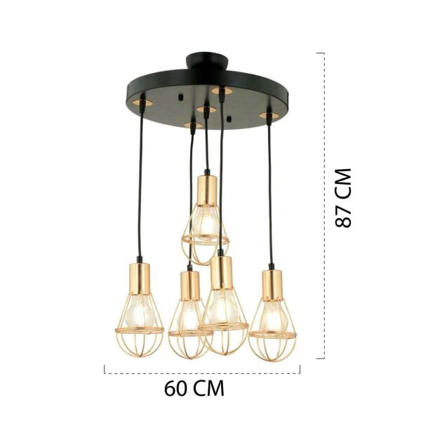 Ciri 5 Li Yuvarlak Bakır Kaplama Tel Modern Genç Odası Mutfak Oturma Odası Salon Sarkıt Avize