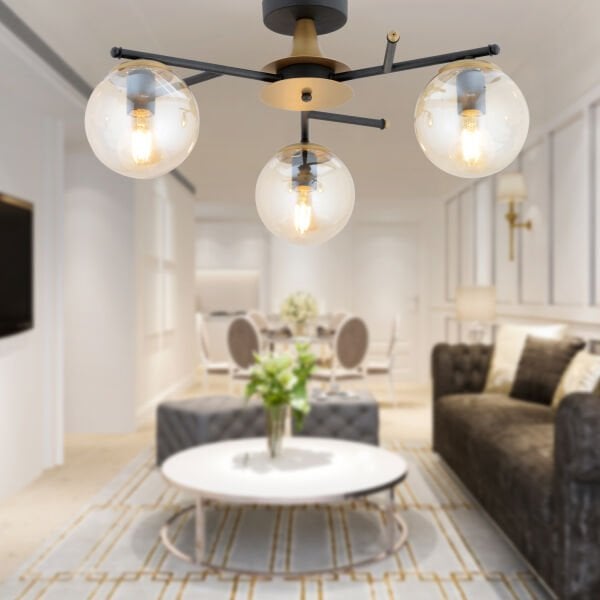 Peyda 3'lü Siyah Eskitme Bal Camlı Modern Koridor Yatak Odası Salon Avize